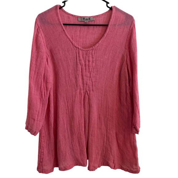 Flax Tops - FLAX Pink Linen Tunic Top Small Lagenlook Made in Lithuania - Read Description